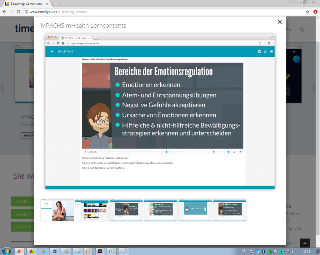 Screenshot aus der Mobile-Learning-App zur Ko-Edukation innerhalb der ambulanten Psychotherapie