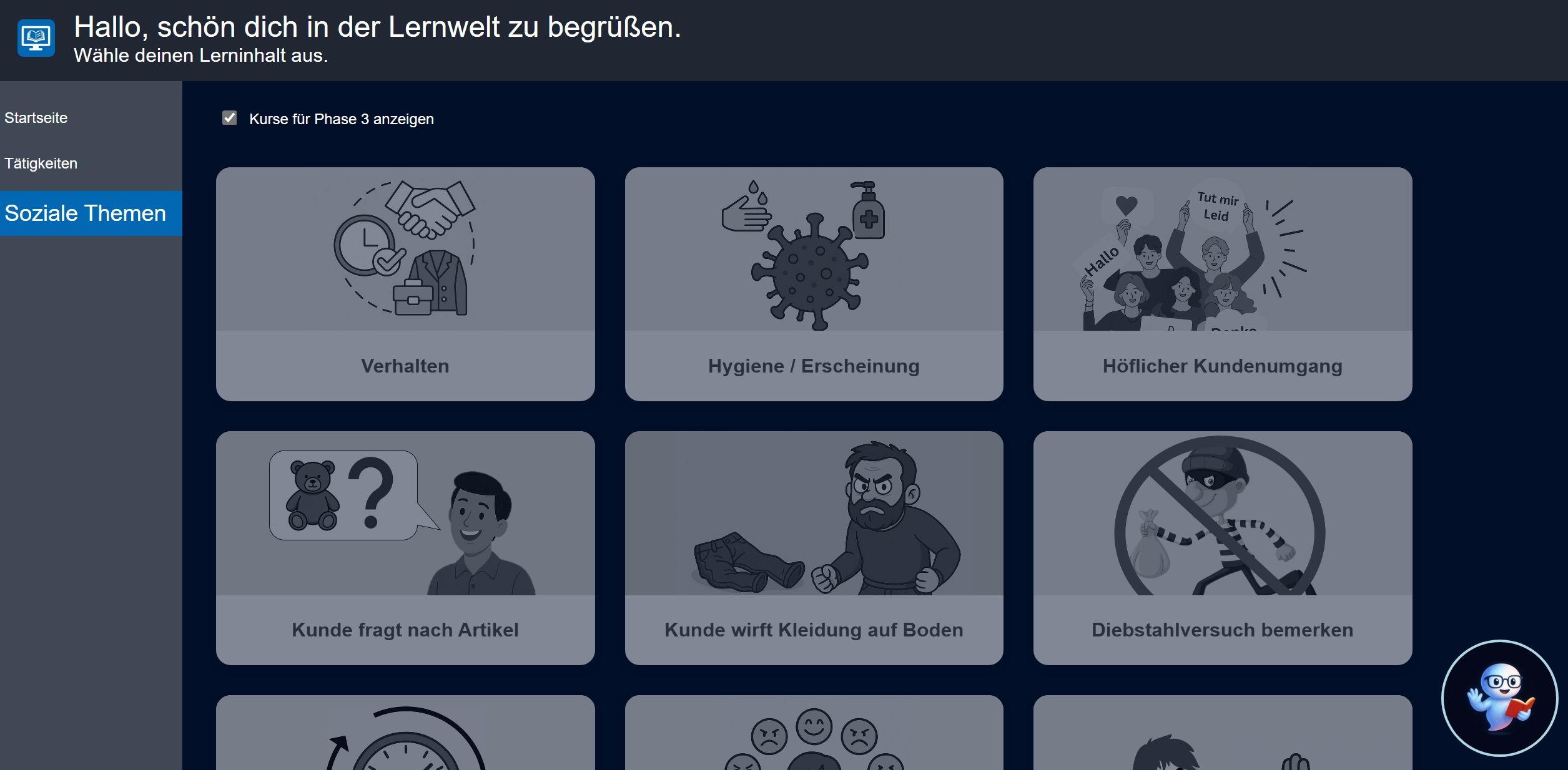 Screenshot der Lernwelt aus einer Masterarbeit an der TH Nürnberg, entstanden im Projekt zur Inklusion im E-Learning auf Basis der IBT SERVER Lernplattform