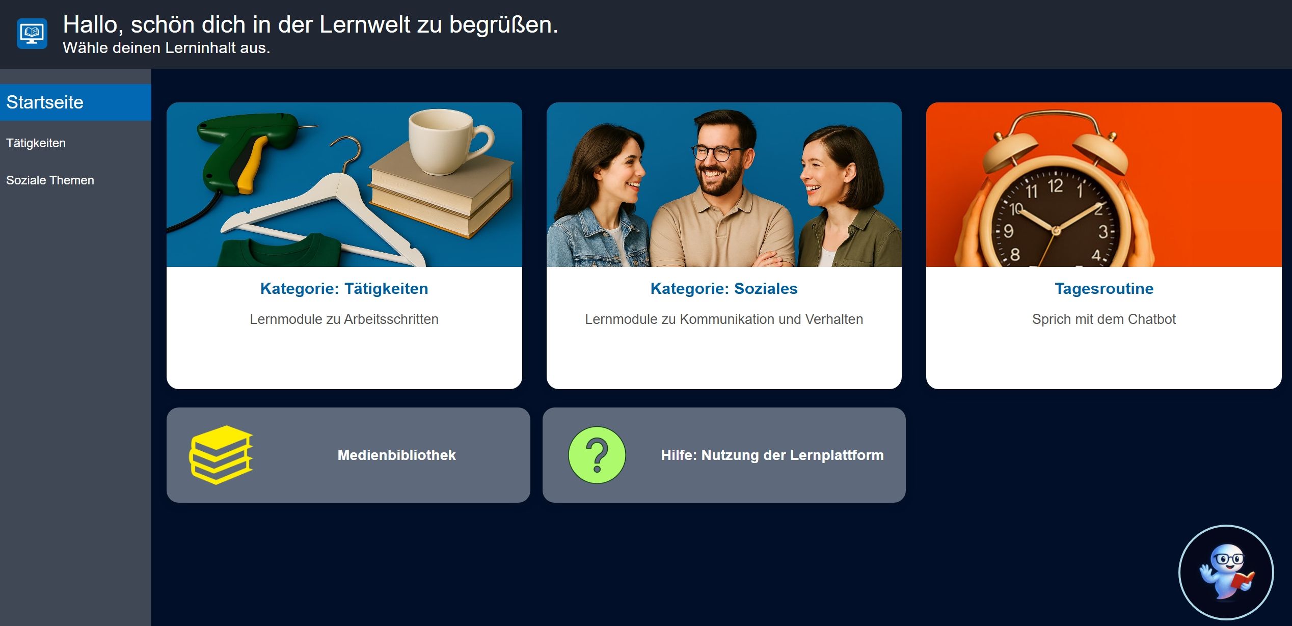 Screenshot der Lernwelt aus einer Masterarbeit an der TH Nürnberg, entstanden im Projekt zur Inklusion im E-Learning auf Basis der IBT SERVER Lernplattform