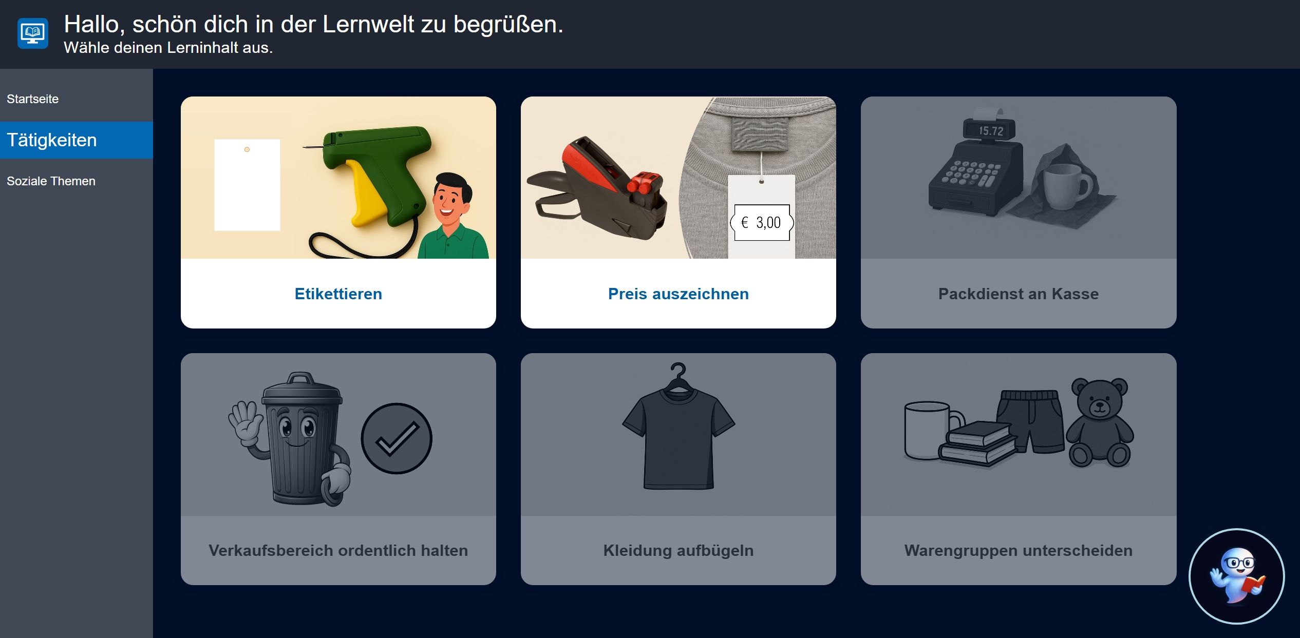 Screenshot der Lernwelt aus einer Masterarbeit an der TH Nürnberg, entstanden im Projekt zur Inklusion im E-Learning auf Basis der IBT SERVER Lernplattform