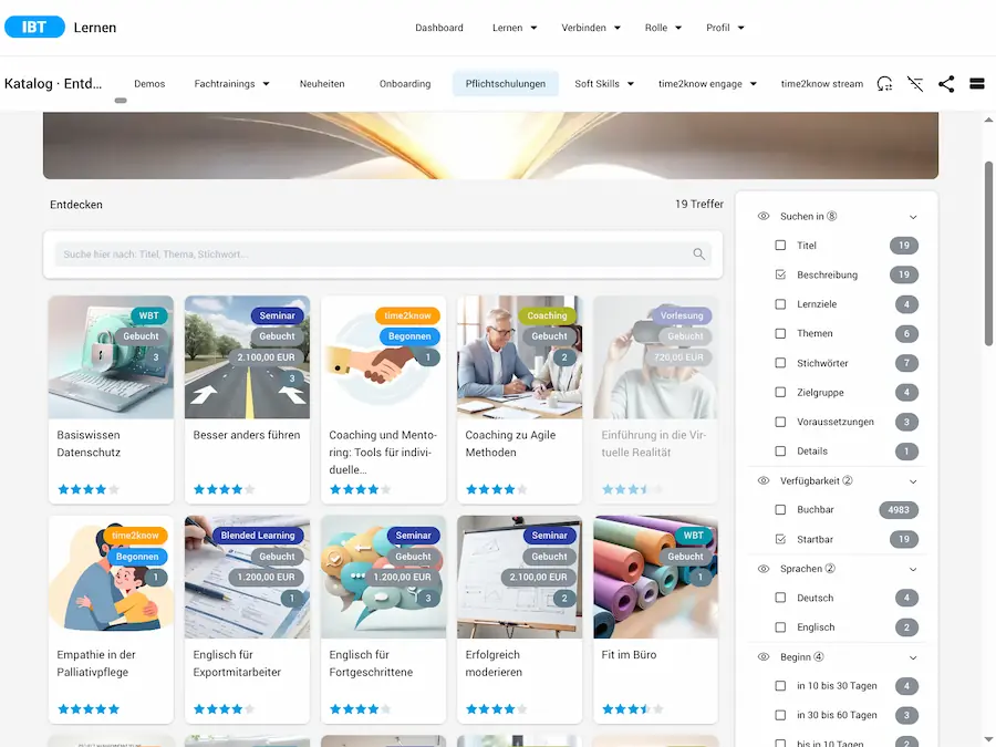 Screenshot IBT SERVER E-Learning LMS LXP Talentmanagement von time4you