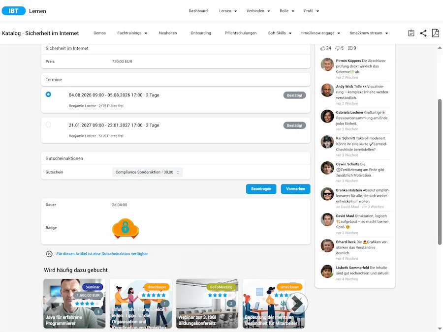 Screenshot IBT SERVER E-Learning LMS LXP Talentmanagement von time4you